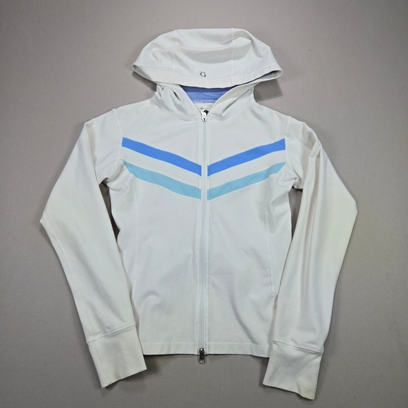 lululemon athletica Tops - Lululemon Hoodie Women‎ White Blue Chevron Stripe Full Zip Athletic Jacket L